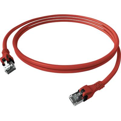 Červený ethernetový kábel s dvoma RJ45 konektormi, vhodný pre sieťové pripojenia a prenos dát.
