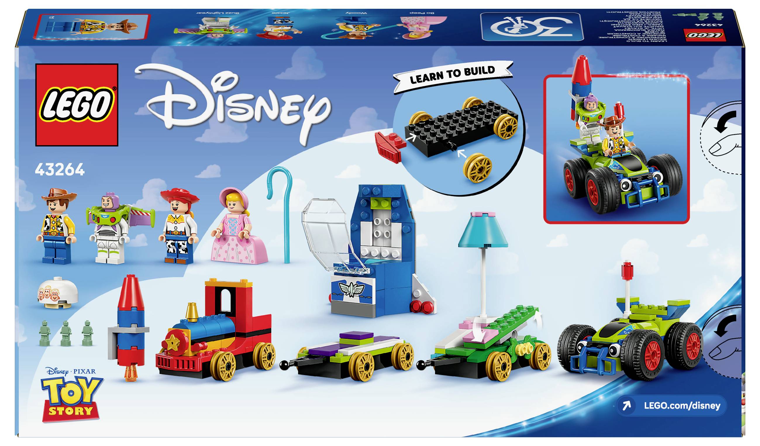 LEGO súprava s figúrkami a vozidlami Disney Toy Story. Obsahuje rôzne stavebné kocky na konštrukciu fantazijných hračiek.