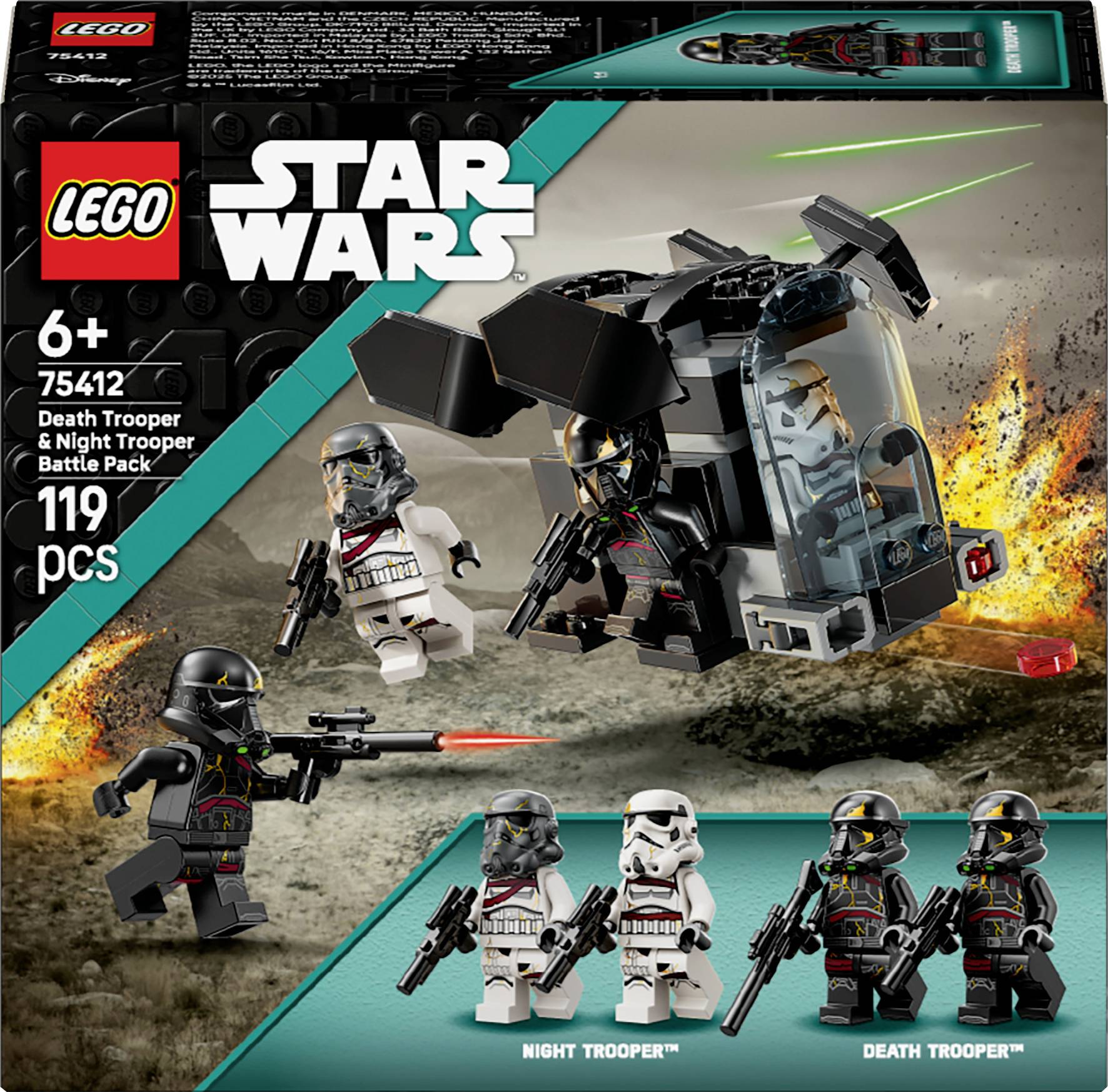 Lego Star Wars set s figúrkami a vozidlom: dvaja Death Trooper a dvaja Stormtrooper v akčných pózach.