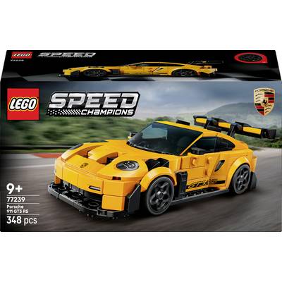 LEGO Speed Champions súprava s jasne oranžovým modelom Porsche 911 GT3 RS s 348 dielmi, odporúčaná pre deti od 9 rokov.