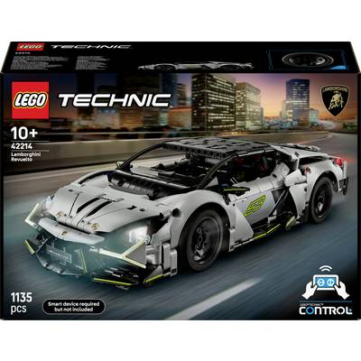 Lego Technic Lamborghini Revuelto súprava, 1135 dielikov, vek 10+, vyžaduje inteligentné zariadenie pre Control+. Škatuľa zobrazuje model športového auta.