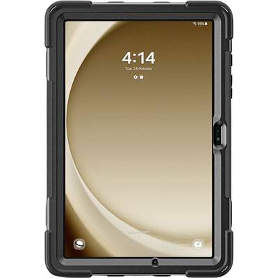 Tablet s čiernym ochranným obalom zobrazuje na obrazovke čas 4:14 a dátum utorok, 24. október.