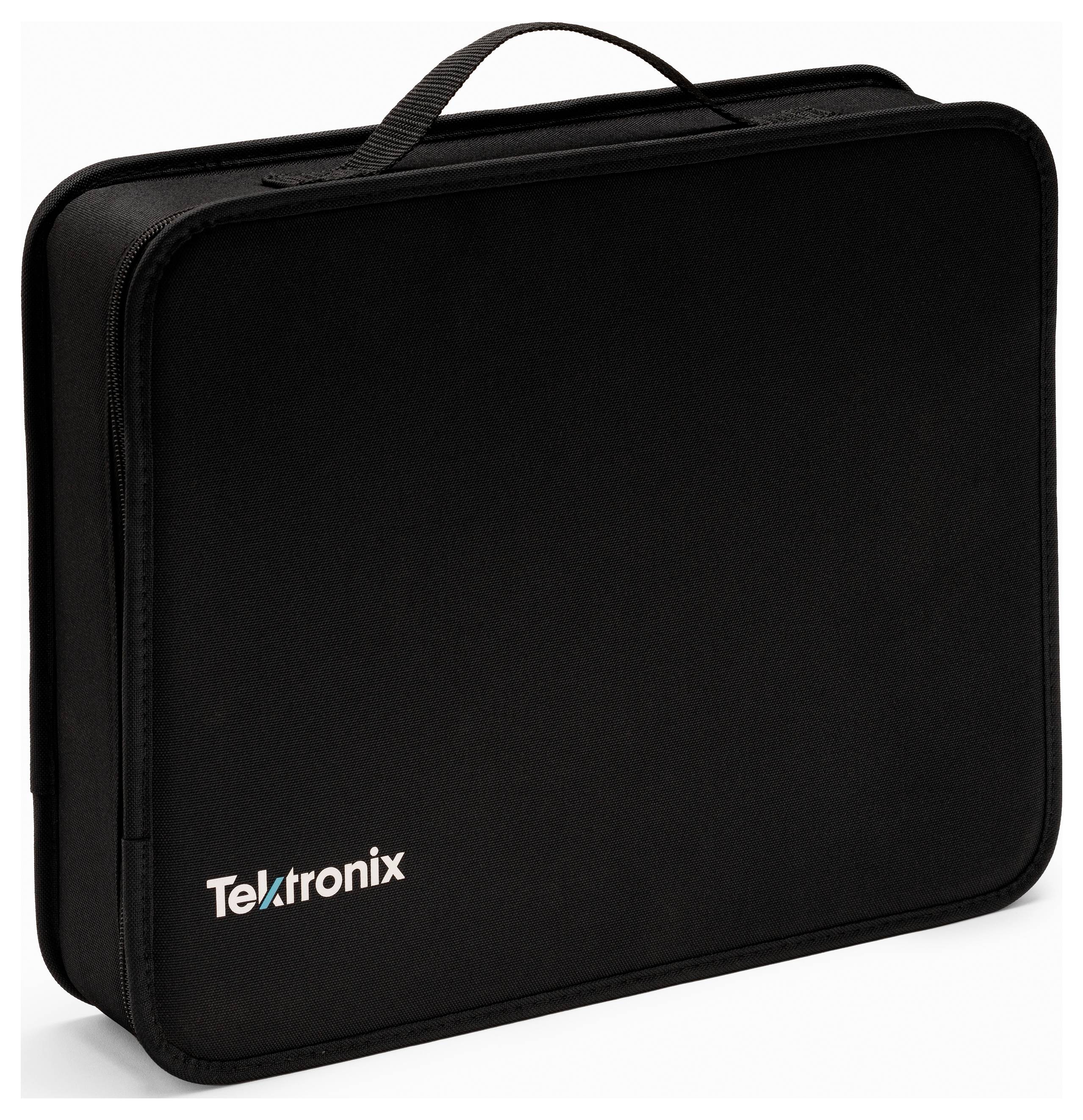 Čierne púzdro s držadlom a logom 'Tektronix'. Vhodné na bezpečnú prepravu elektronických zariadení.