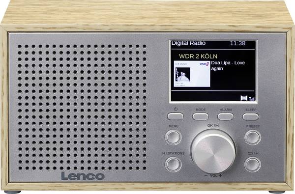 Lenco DAR-017WH DAR-017 wood stolný rádio, DAB+, FM, bezdrôtový príjem, Bluetooth, funkcia alarmu, dub