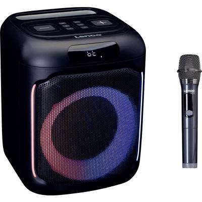 Prenosný Bluetooth reproduktor so svetelnými efektmi a mikrofónom, vhodný pre párty alebo prezentácie.