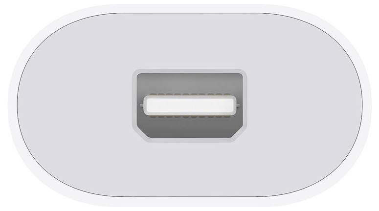 Oválny konektor, pravdepodobne USB-C, pohľad zhora, so sivým okrajom a vnútorným obdĺžnikovým bielym priestorom.