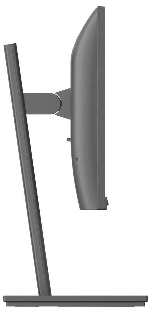 Pohľad z boku na moderný počítačový monitor s elegantným dizajnom umiestnený na obdĺžnikovom podstavci.
