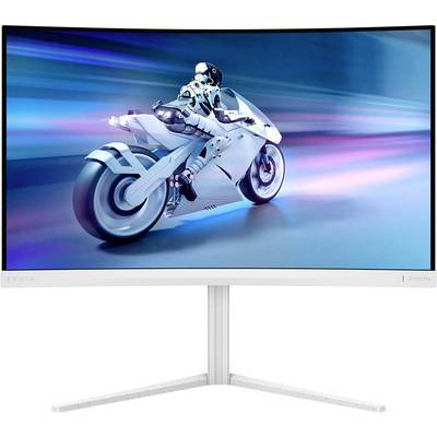 Futuristický monitor zobrazuje obraz motocyklistu v futuristickom oblečení na bielom motocykli v pohybe.
