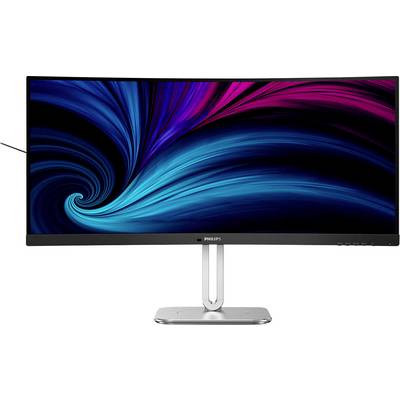 Ultraširokouhlý monitor od Philips s zakrivením, ktorý zobrazuje dynamické modré a ružové farebné vlny vo vysokom rozlíšení.