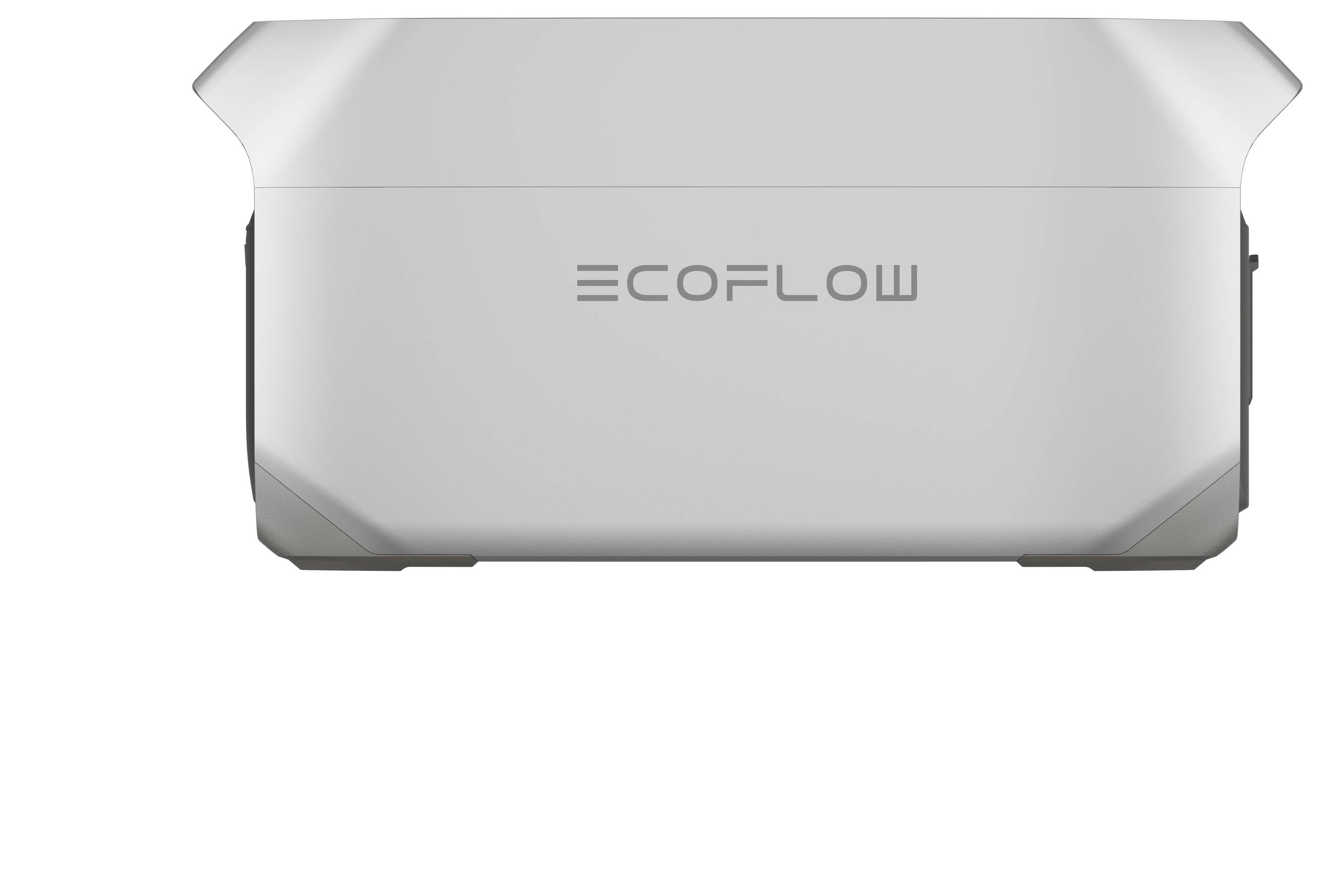 Prenosná strieborná elektráreň s nápisom 'EcoFlow' na prednej strane. Štvorcový tvar so zaoblenými rohmi.