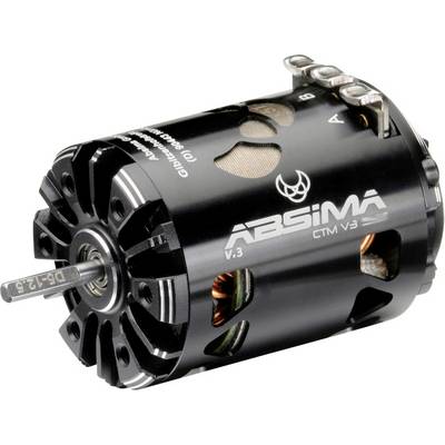 'Absima CTM V3' elektromotor, čierny, valcovitý tvar, viditeľné vetráky, nápadný dizajn, označenie a logo.