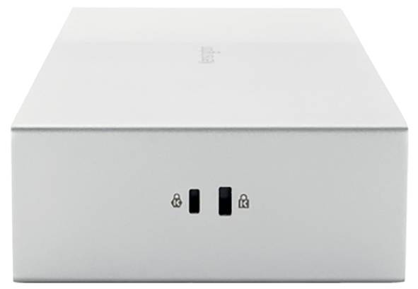 Biela externá pevná disk s dvoma malými symbolmi kľúča na prednej strane, ktoré indikujú bezpečnostnú alebo uzamykaciu funkciu.