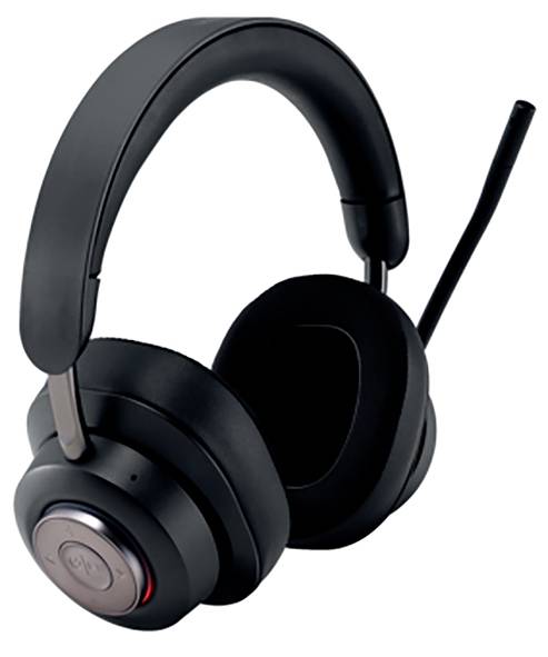 Čierna bezdrôtová headset so vstavaným mikrofónom, mäkko čalenými náušníkmi a nastaviteľným hlavovým mostíkom, vhodná pre pohodlné dlhodobé nosenie.