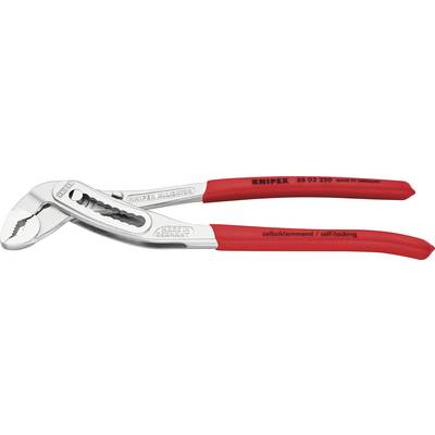 Červené Knipex kliešte na vodovodné potrubie s nastaviteľným rozsahom úchopu a samosvorným nastavením čeľustí, vhodné pre inštaláciu potrubí.