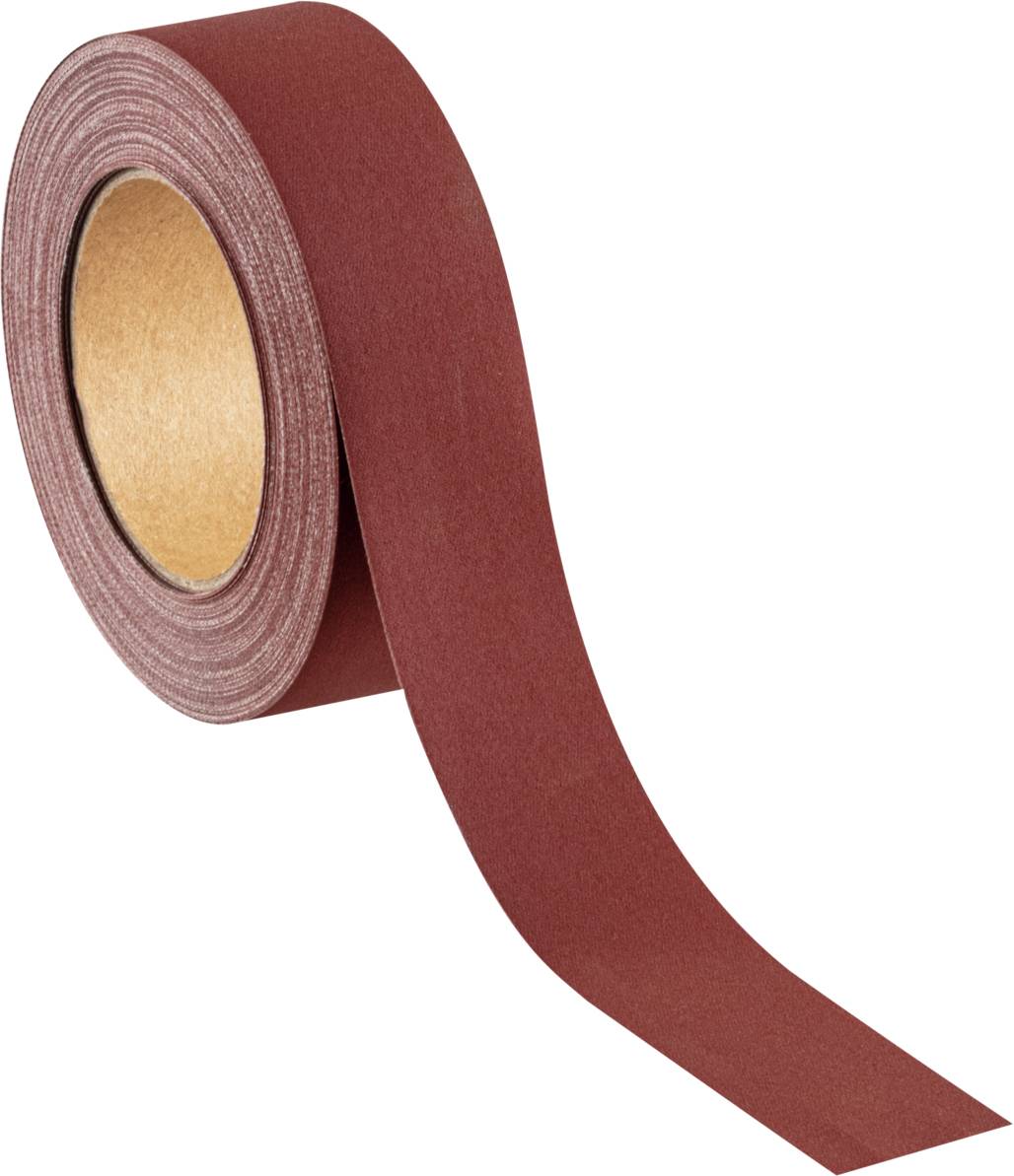 Vyvalený pás brúsneho papiera, tmavočervený, s povrchom pripomínajúcim brúsny papier, používaný na vyhladzovanie povrchov.