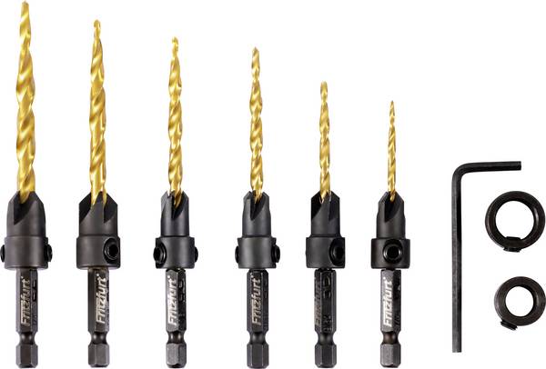 FRITZFURT 2800-6105 sada frézovacích vrtákov do dreva 8-dielna 4 mm, 6 mm, 8 mm, 10 mm, 12 mm, 14 mm Celková dĺžka 190 mm šesťhranný záhlbník 1 sada
