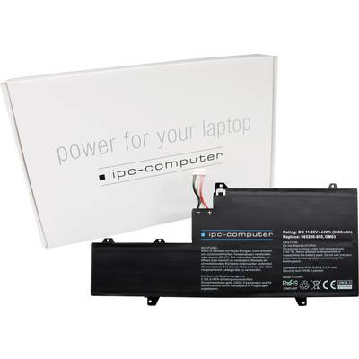 Batéria notebooku od spoločnosti IPC-Computer s obalom v pozadí. Batéria má kapacitu 2800mAh, 48Wh, 11,1V.