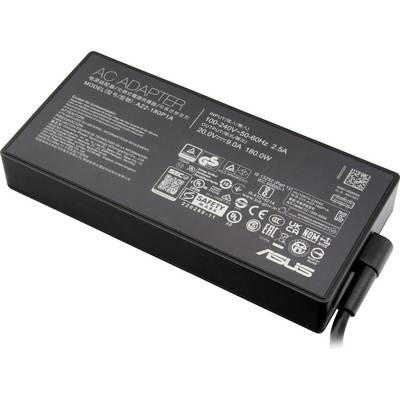 Čierny napájací adaptér pre notebook s bielym textom. Zobrazuje logo 'ASUS', model 'A22-180P1A', vstup 100-240V, 50-60Hz, 2.5A, výstup 19V, 9.0A, 180W.