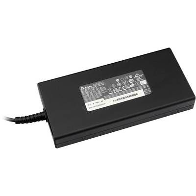Čierne elektronické zariadenie s káblom a štítkom na hornej strane, ktoré zobrazuje technické informácie a bezpečnostné symboly.