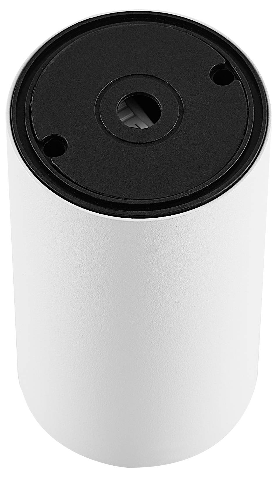 Biely cylindrický kontajner s čiernym vekom a kľúčovou dierkou na hornej strane, pravdepodobne určený na bezpečnostné účely.