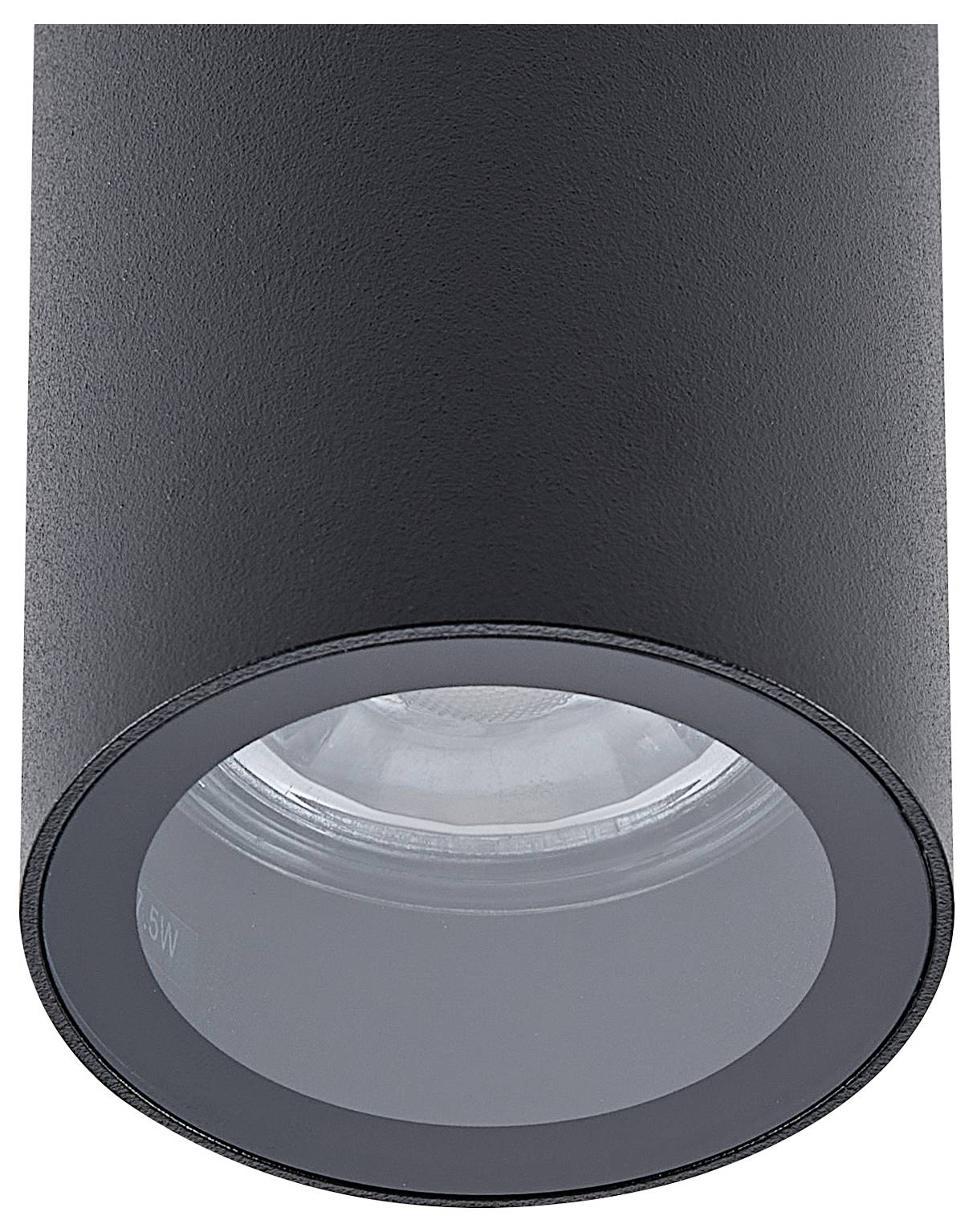 Čierna stropná lampa valcovitého tvaru.