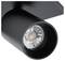 Čierny LED bodový reflektor z kovu, s viditeľným LED svetelným zdrojom, vhodný na akcentové alebo bodové osvetlenie v moderných priestoroch.