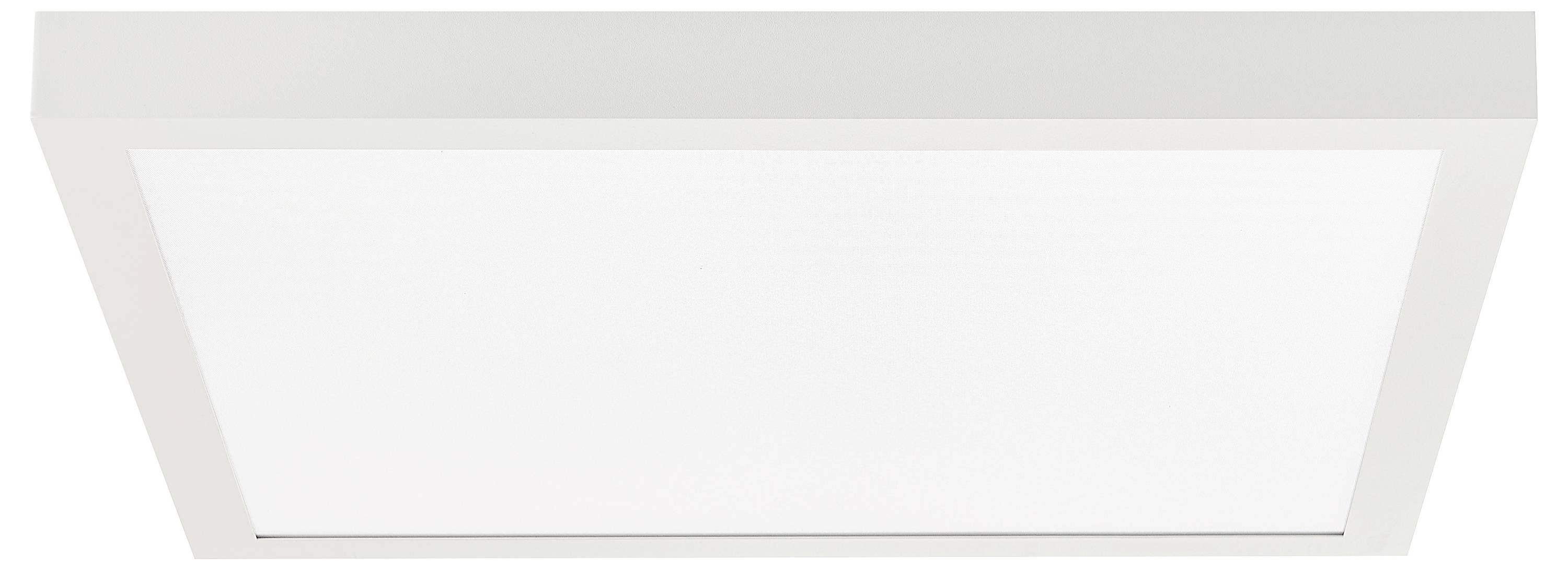 Biela štvorcová stropná lampa s jednoduchým dizajnom do interiéru. Vhodná na rovnomerné osvetlenie priestoru.