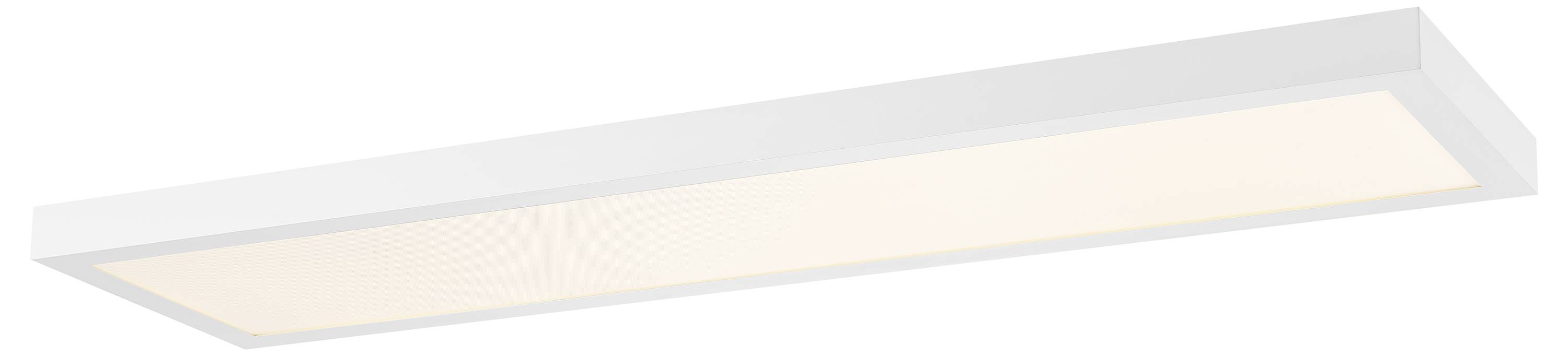 Biela, obdĺžniková stropná lampa s difúznym krytom rovnomerne osvetľuje priestor. Ideálna do moderných interiérov.