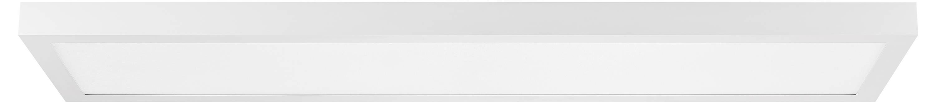 Obdĺžniková LED stropná lampa s bielym rámom, plochým dizajnom a rovnomerným rozptylom svetla. Vhodná do obytných priestorov alebo kancelárií.