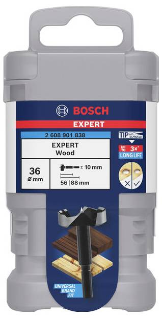 Sada vrtákov 'Bosch Expert Wood': Obsahuje 36-mm vrták vhodný pre drevo. Univerzálna značková kompatibilita, dlhá životnosť, technológia špičky.