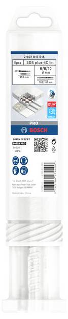 Balenie vŕtacieho bitu Bosch SDS-Plus, 5-dielná sada, betónový vrták, veľkosť 6 mm. EAN a QR kód viditeľné.