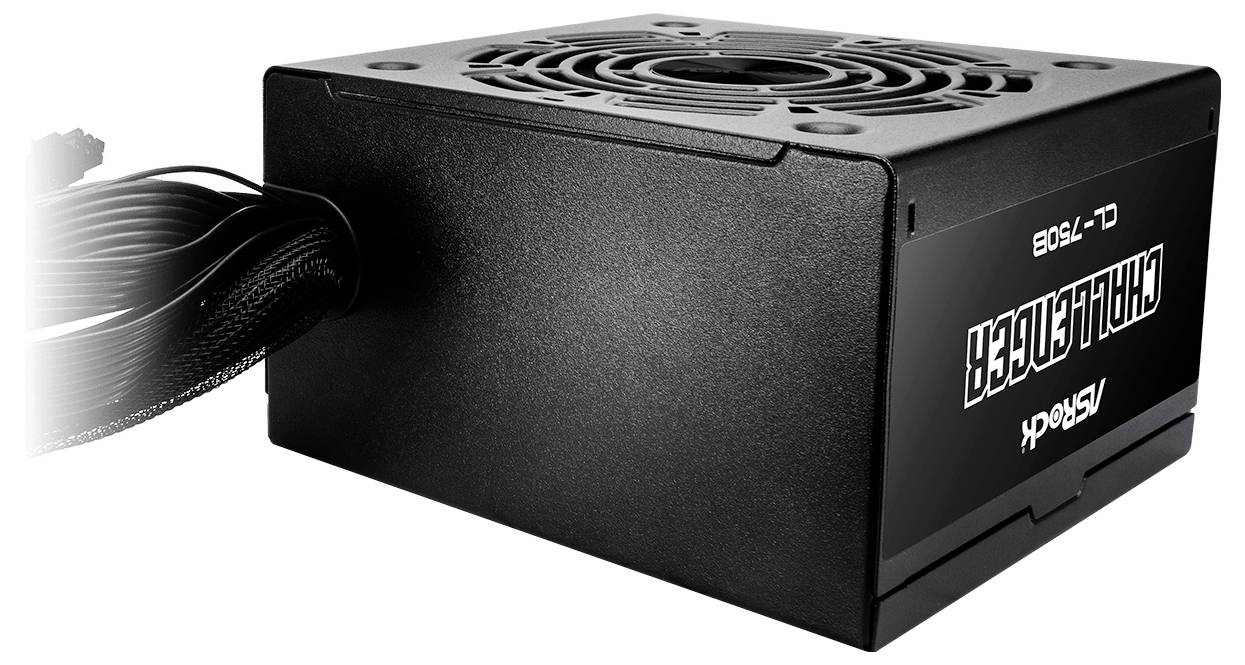 Čierna počítačová napájacia jednotka s mriežkou ventilátora na vrchu, zo strán vyčnievajú zväzky káblov. Názov modelu 'Chilldesk' je viditeľný po boku.