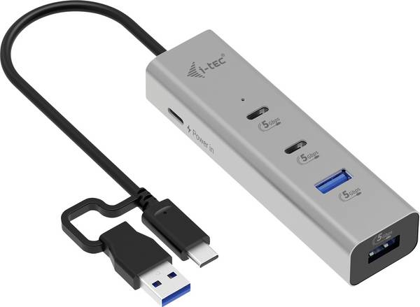 i-tec CAHUBMETAL2A2CPD 2 + 2 port USB Hub  strieborná