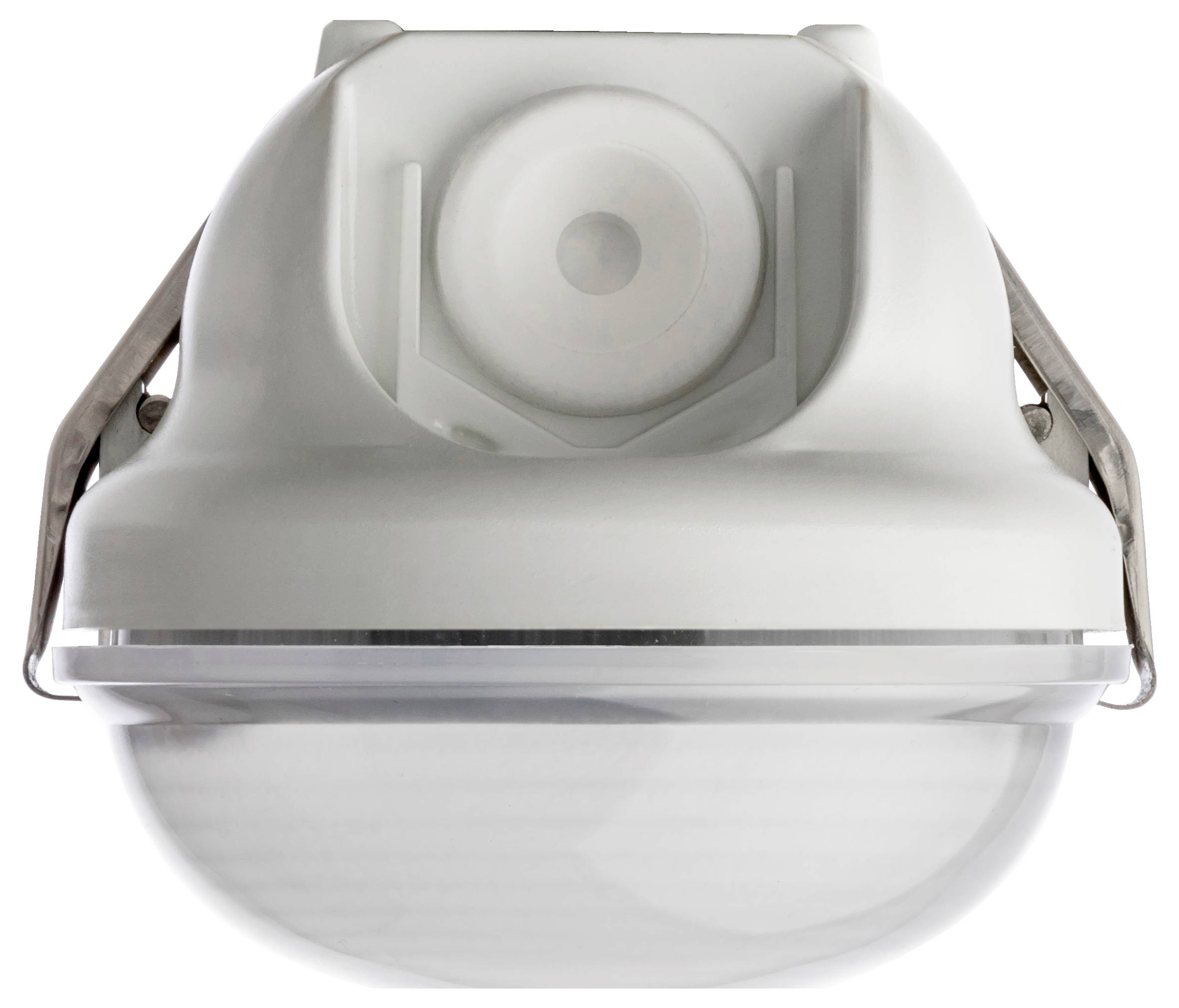 Biely stropný pohybový senzor s kupolovitým, translucidným krytom určený pre vnútorné použitie.