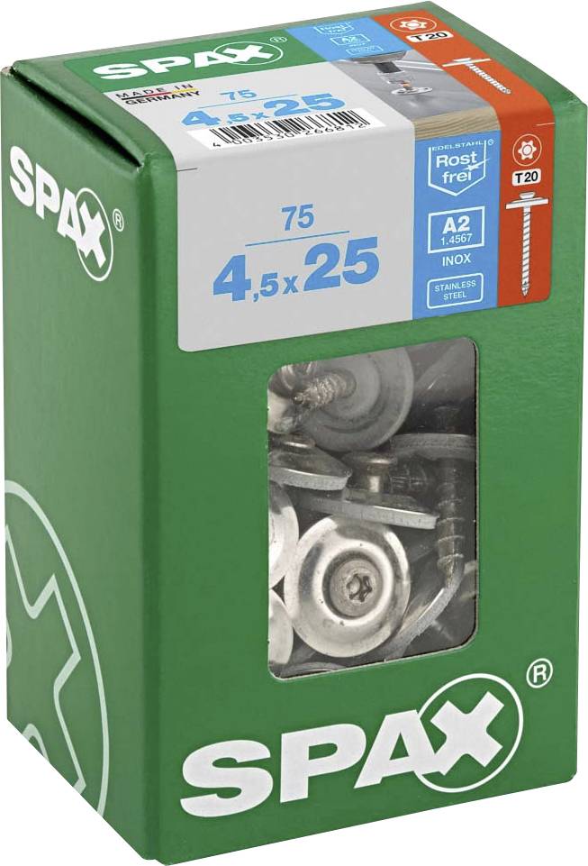 SPAX 4577000450257 Spenglerskrue 4.5 mm 25 mm T-STAR Plus Rustfrit stål A2 75 stk