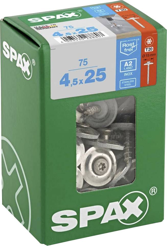 SPAX 4587000450257 Spenglerskrue 4.5 mm 25 mm T-STAR Plus Rustfrit stål A2 75 stk