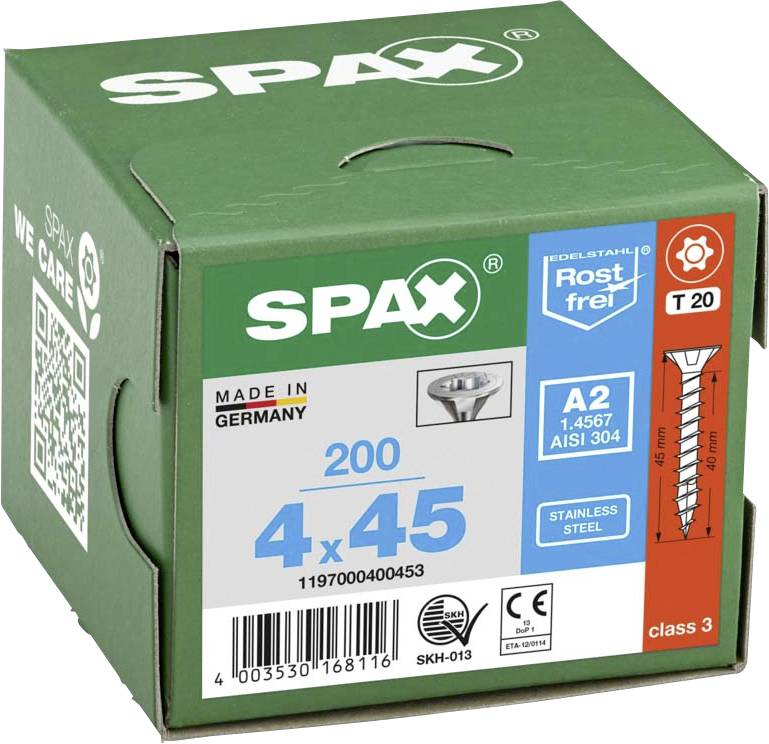 SPAX 1197000400453 Træskrue 4 mm 45 mm T-STAR Plus Rustfrit stål A2 200 stk