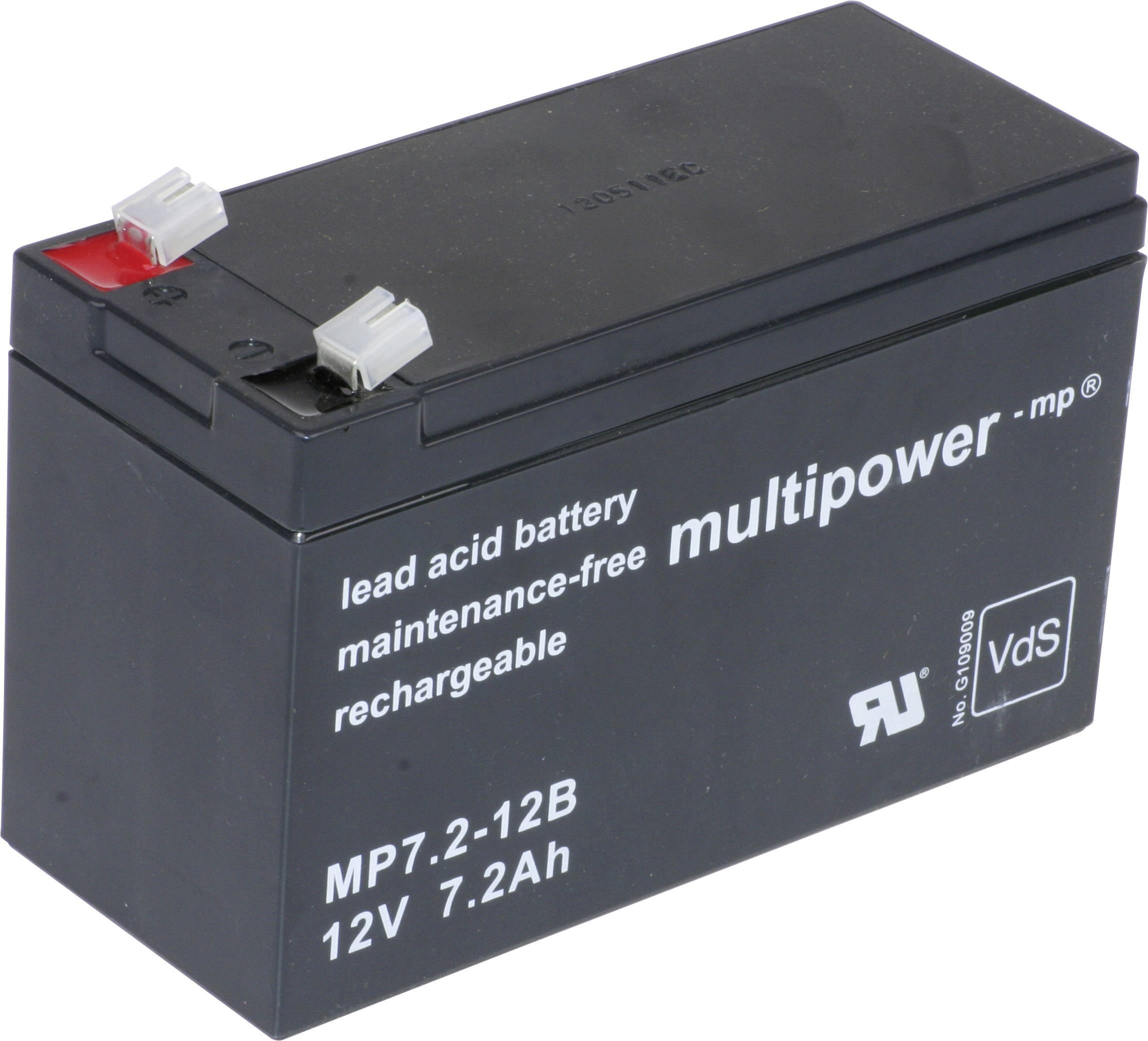 multipower MP7,2-12B Blybatteri 12 V 7.2 Ah Blyfleece (B x H x T) 65 x 102 x 151 mm Fladstik 6,35 mm Vedligeholdelsesfri, Lav selvafladning, VDS-certifikation