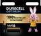 Duracell Optimum AAA batérie, balenie 12 kusov. Propagované ako 'až o 100 % dlhšia výdrž' alebo 'extra výkon'. Obsahuje ružovú maskotku v drese.