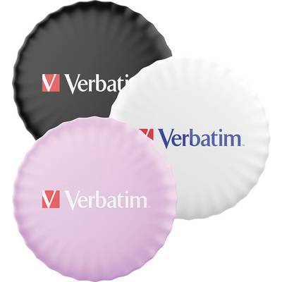 Tri značkové platne Verbatim v čiernej, bielej a ružovej farbe, každá s logom Verbatim v strede.