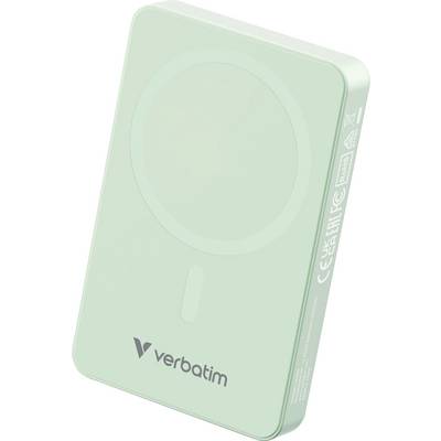 Externý pevný disk v mätovej zeleni s logom Verbatim, obdĺžnikového tvaru, kompaktný a prenosný, vhodný na ukladanie dát.