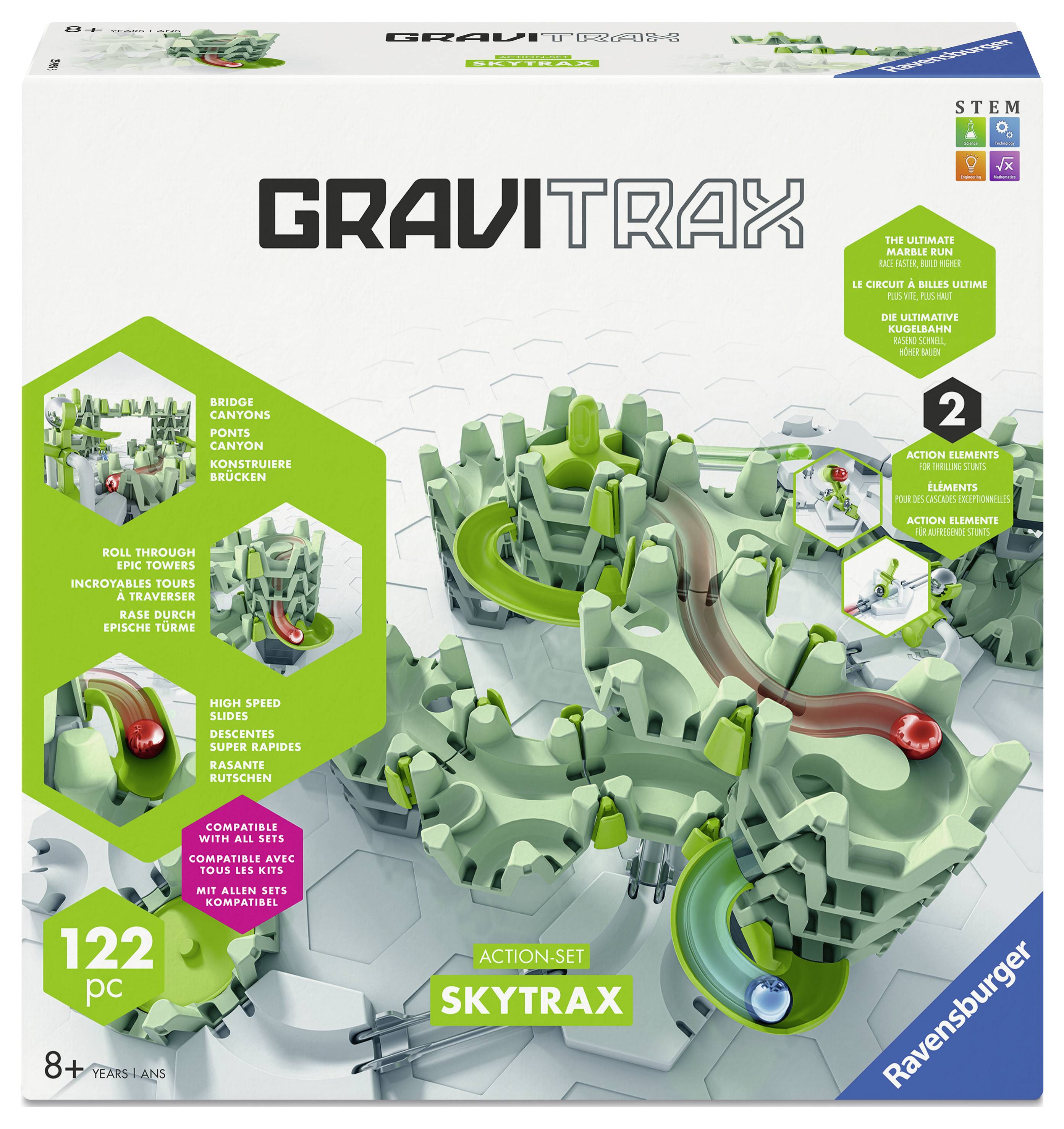 Ravensburger GraviTrax herná sada 'Skytrax' so 122 dielmi pre deti od 8 rokov. Podporuje rozvoj STEM zručností. Obsahuje dráhový a guľôčkový systém.
