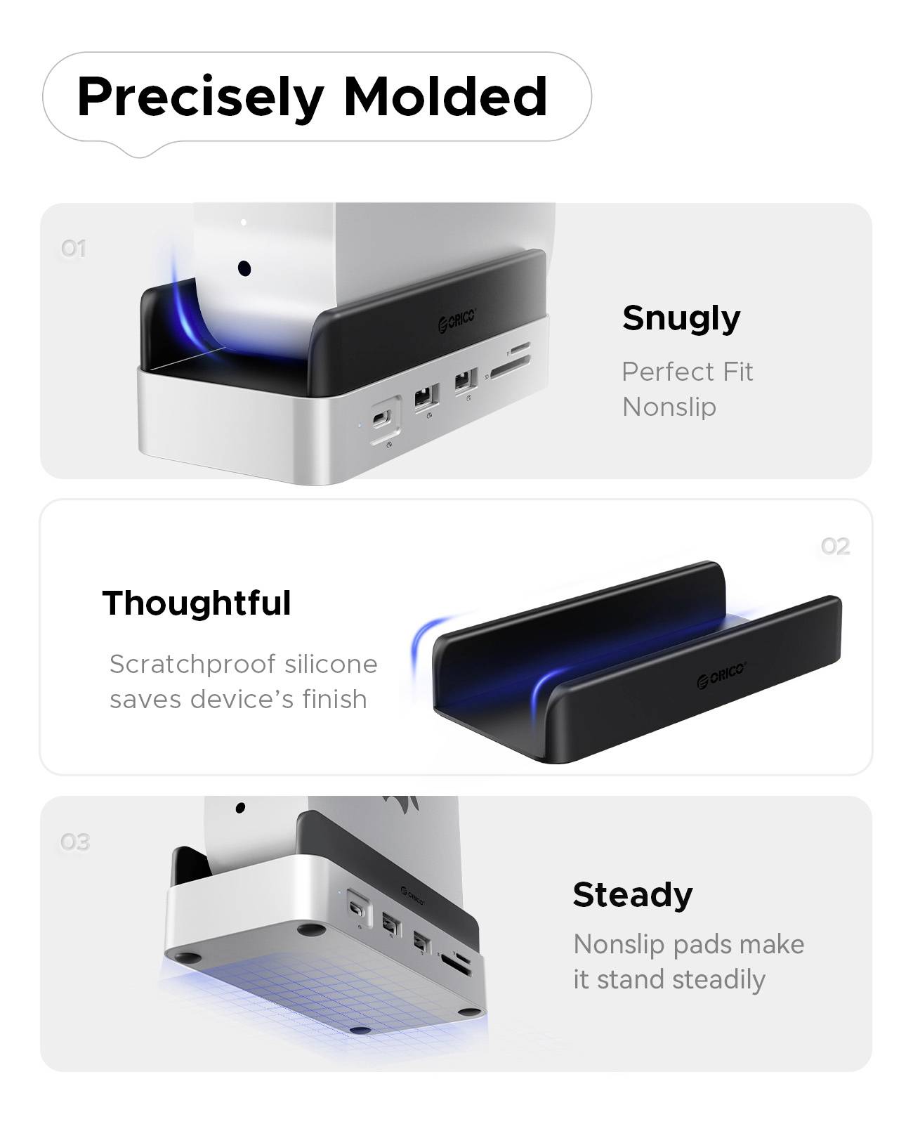 ORICO ORICO-VS10 USB-C® dokovacia stanica integrovaný držiak, integrovaná čítačka kariet, Slot M.2 pre SSD-4