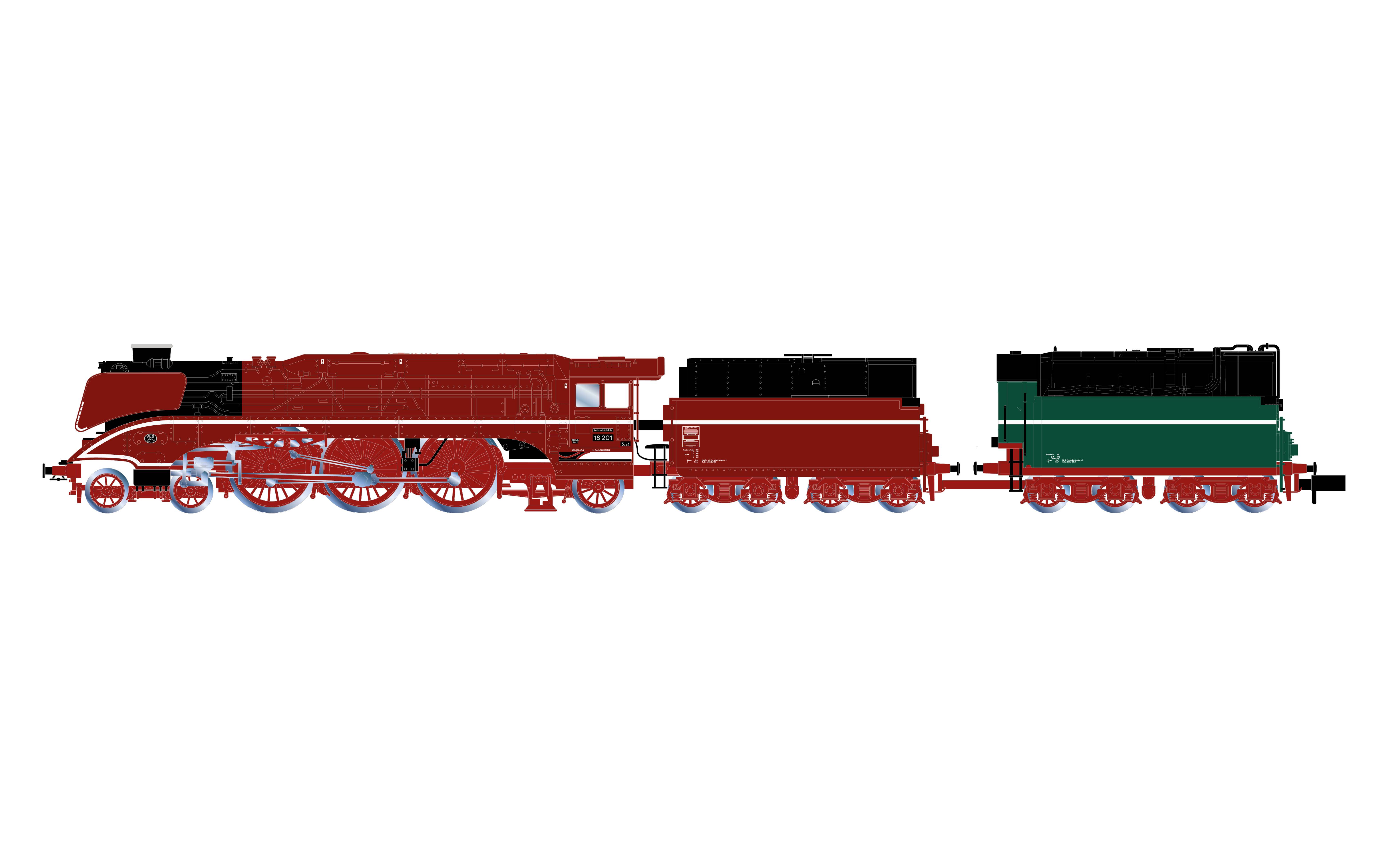 Arnold HN2664 N stoomlocomotief 18 201, oliezender, rood met groene tender van de DR
