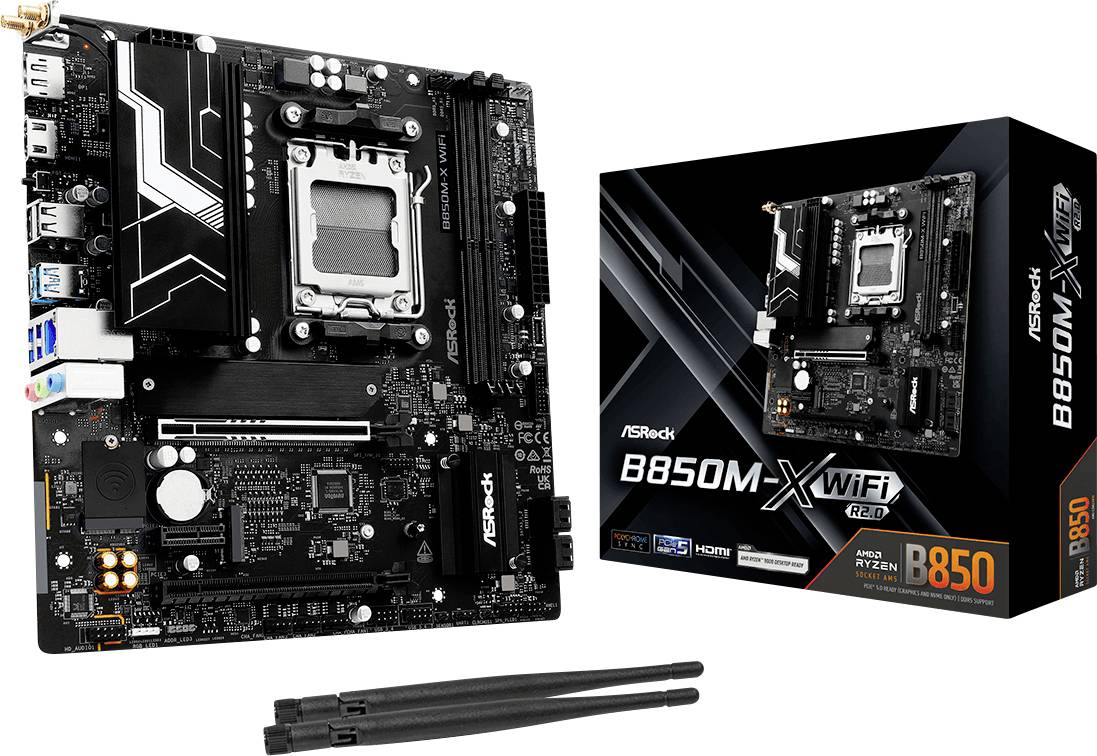 ASRock B850M-X Základná doska Socket AMD AM5 Tvarový faktor Micro-ATX Čipová sada základnej dosky AMD® B850-0