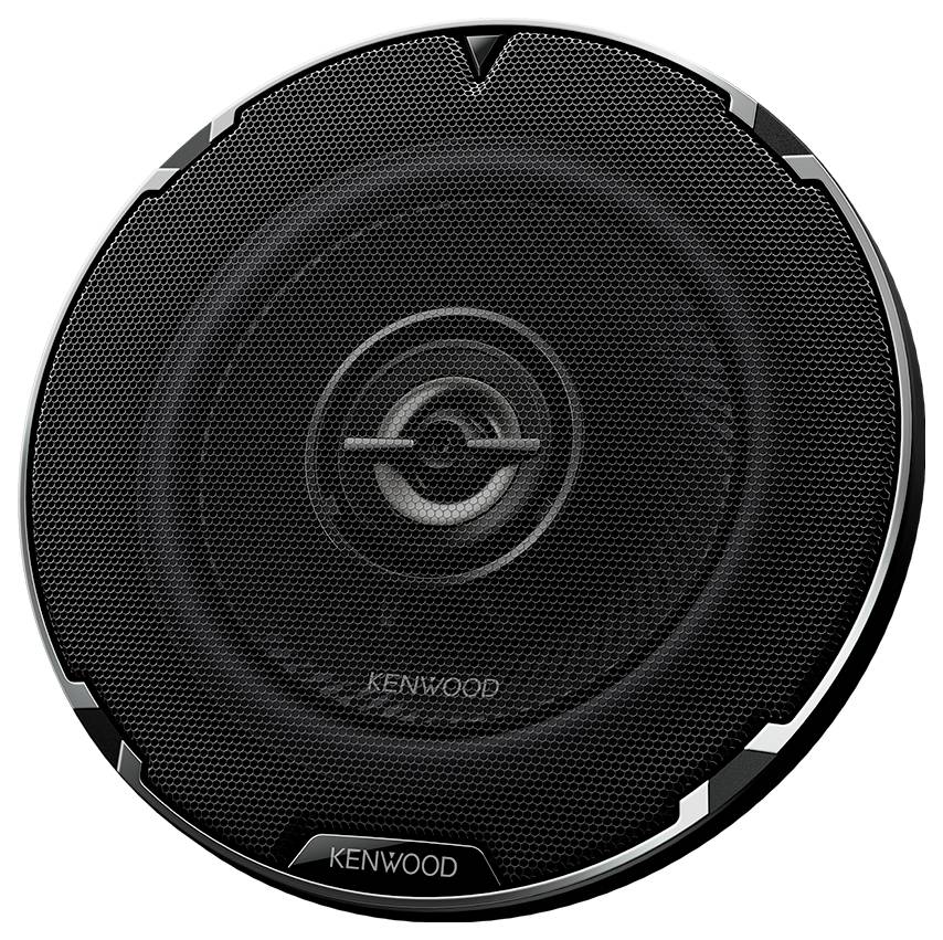 Guľatý reproduktor Kenwood s čiernou mriežkou a striebornými akcentmi, vhodný pre použitie v audiosystémoch.
