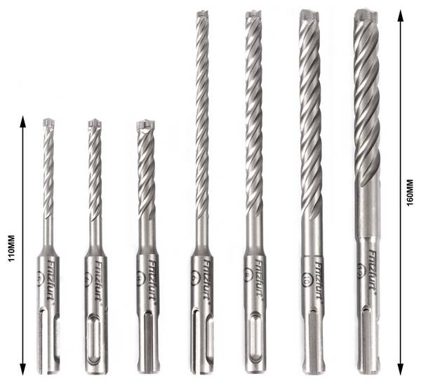 FRITZFURT 3161-2107 tvrdý kov sada kladivových vrtákov 7-dielna 5 mm, 6 mm, 8 mm, 10 mm, 12 mm SDS plus 1 sada