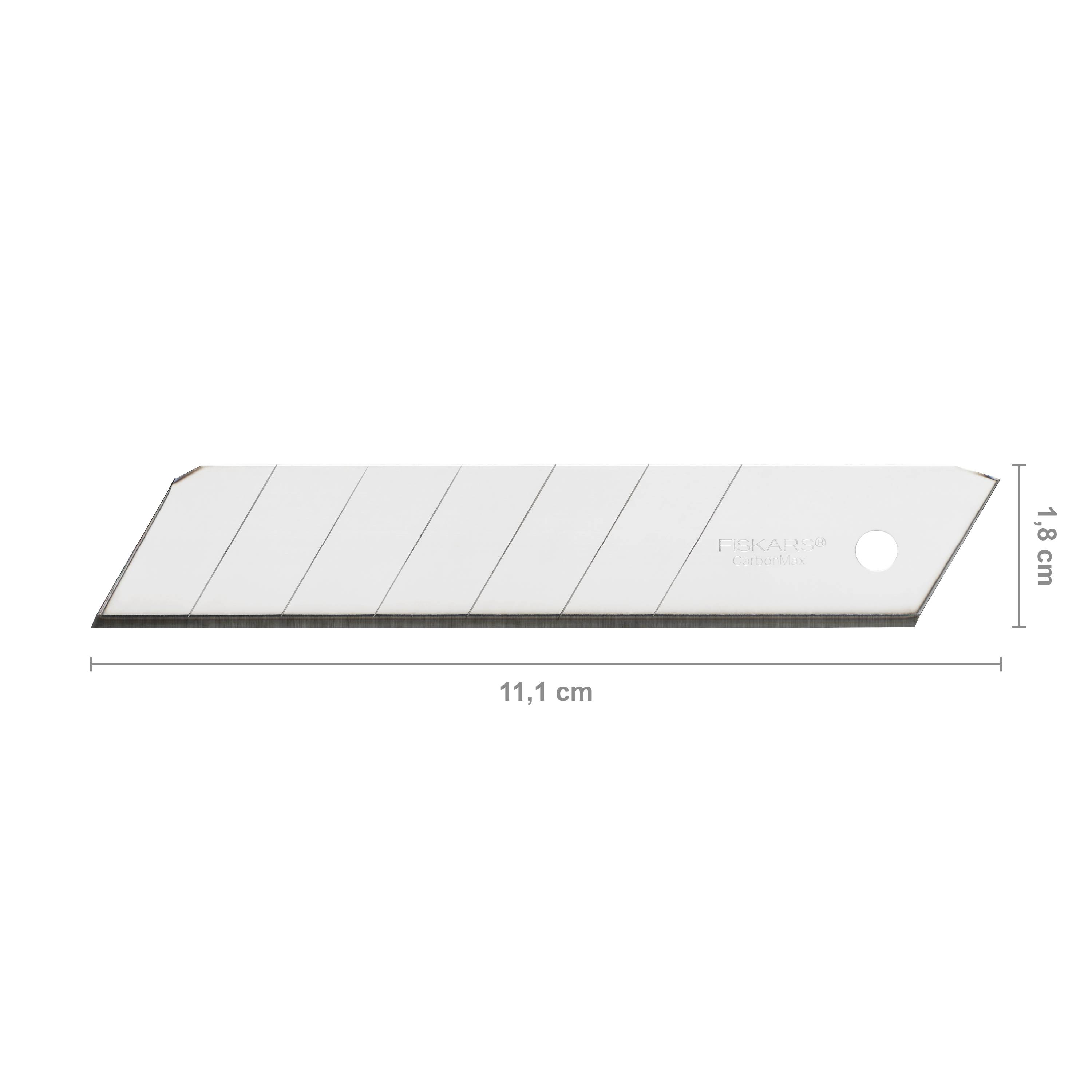 Náhradný nožík s rozmermi 11,1 cm dĺžky a 1,8 cm výšky, vhodný pre remeselnícke alebo kancelárske práce.