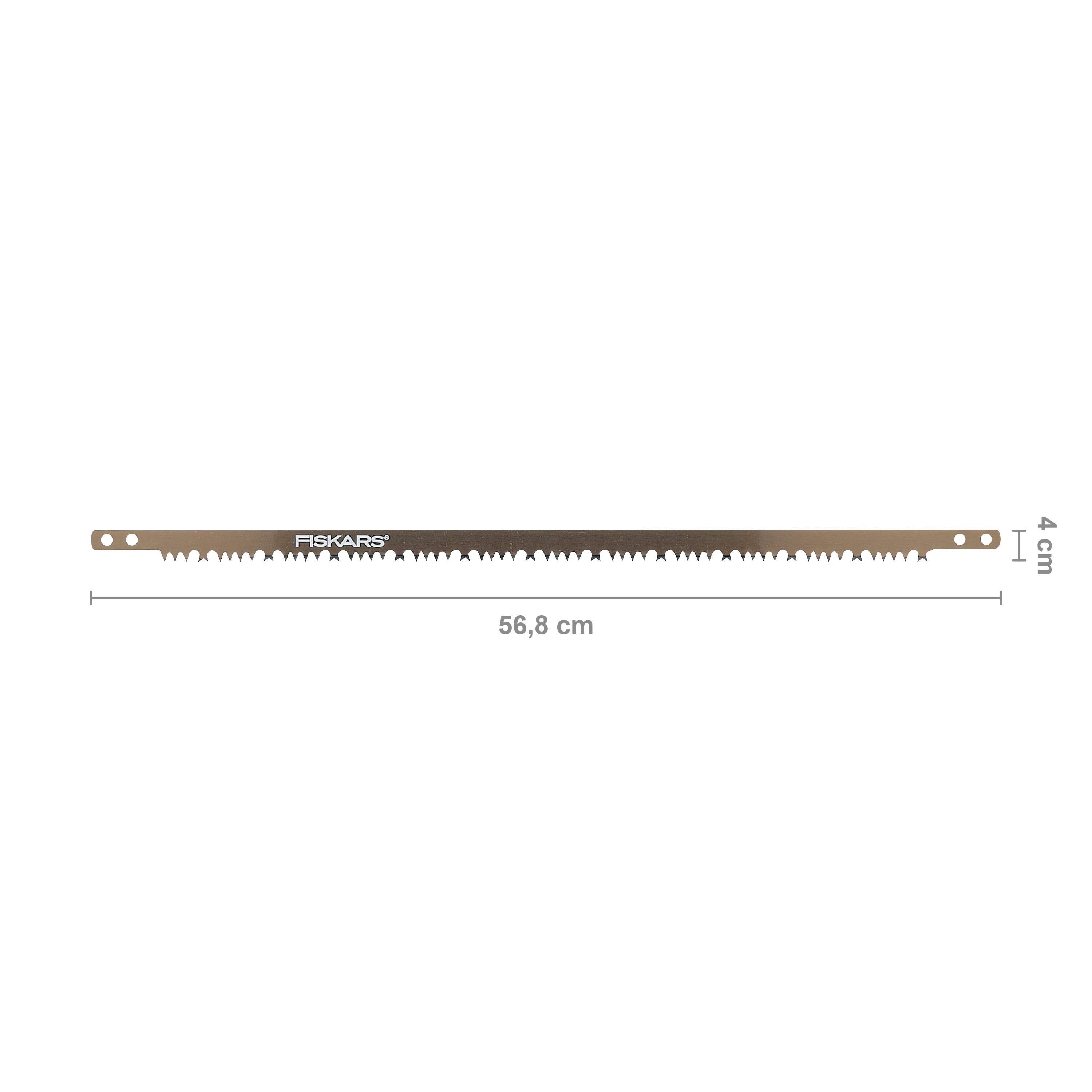 Obrázok zobrazuje pílový list líščieho chvosta od spoločnosti Fiskars s dĺžkou 56,8 cm a šírkou 4 cm.