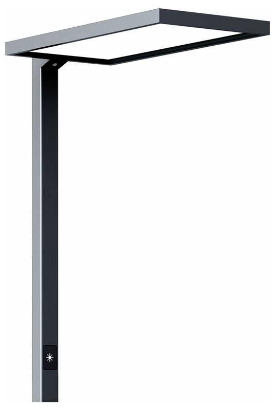 Moderná, čierna záhradná lampa s obdĺžnikovým tienidlom a jednoduchým dizajnom.